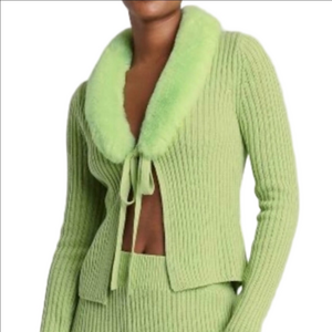 Wild Fable Faux Fur Tie Front Neon Green Cardigan, women's size L